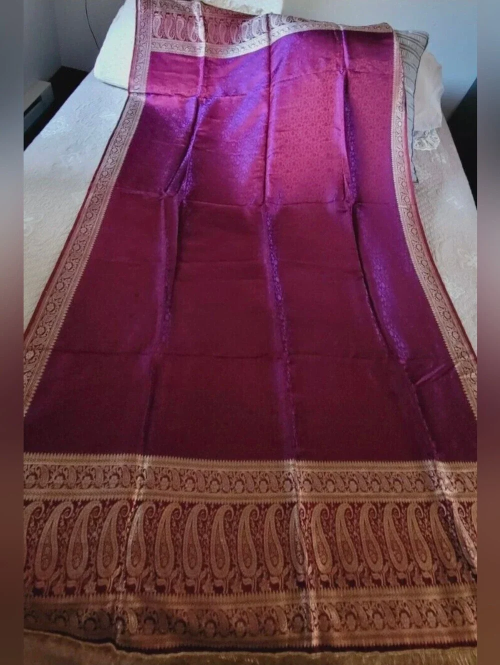 New J.Peterman shawl wrap purple mauve gold-tone shimmer rayon fringes $250